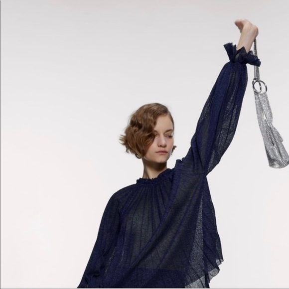 ZARA BNWT Metallic Mesh Beaded Bucket Bag with Chain Shoulder Strap - Picture 2 of 8